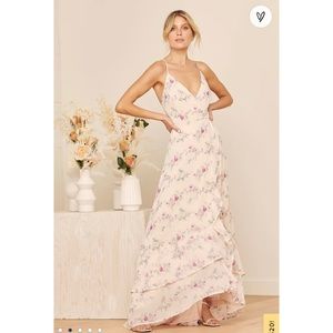 Lulus In Love Forever Blush Floral Lace-Up High-Low Maxi Dress